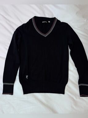 Ashworth Black V-Neck, Navy Woman's Golf Sweater with White and Pink Trim (S)